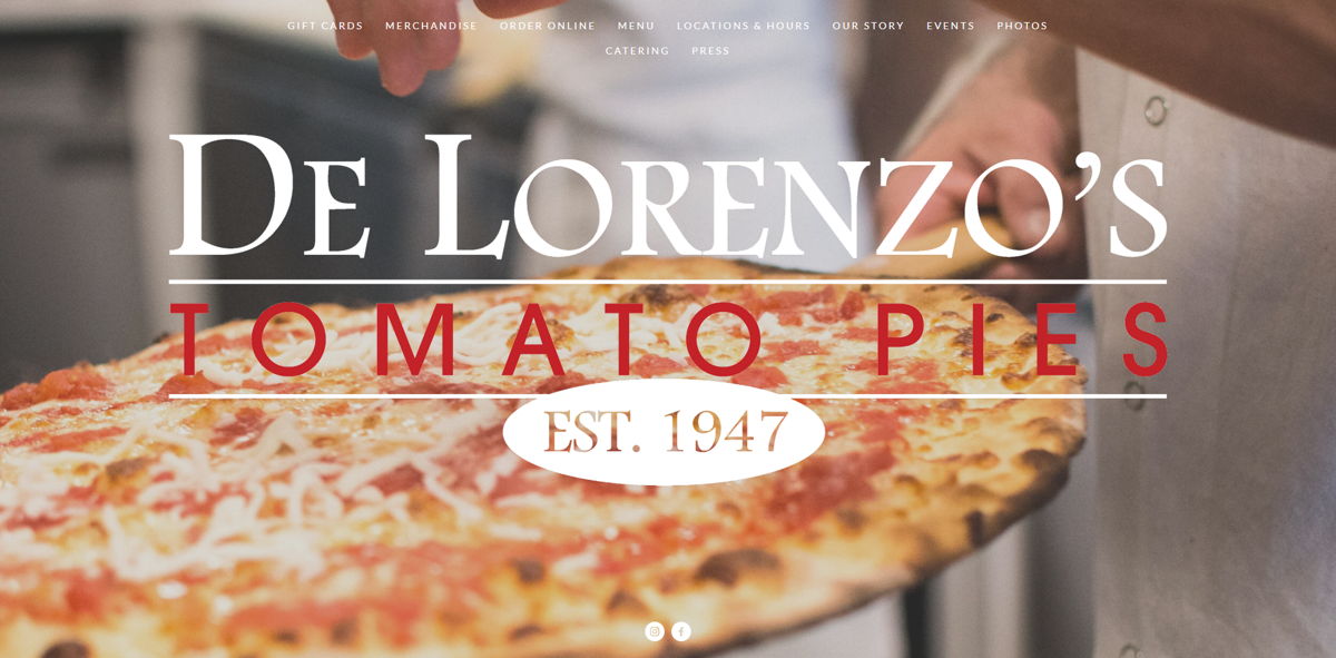 Screenshot of De Lorenzo's Tomato Pies, from the pizza place websites collection.