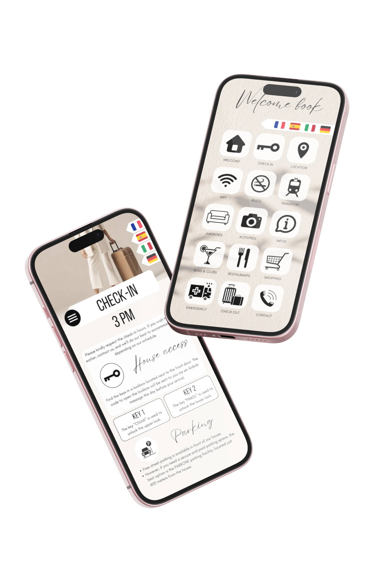 Editable Airbnb Welcome Book on smartphone screen, guest information guide template