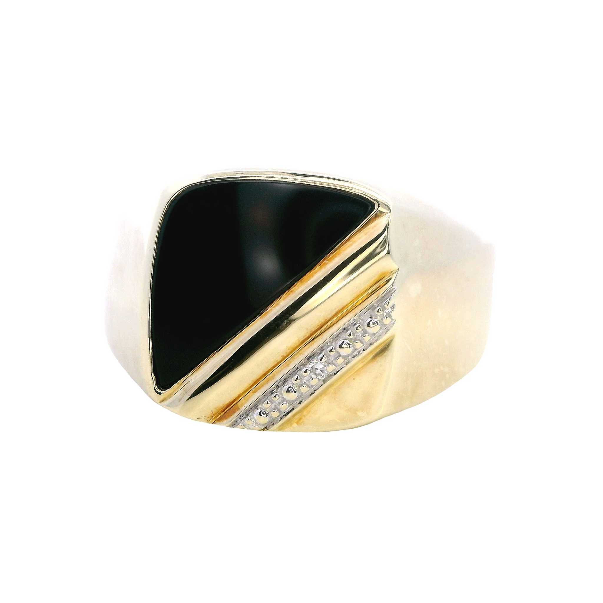 Yellow Gold Onyx and Diamond Signet Ring - Image 3