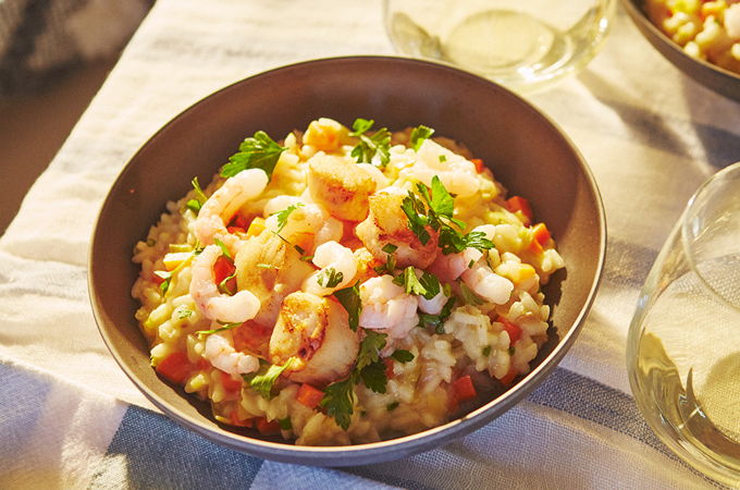 Risotto aux crevettes et aux pétoncles