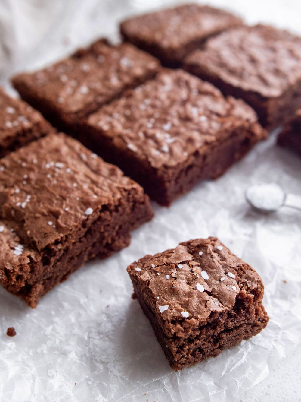 Sliced crackle top brownies ready to be devoured 