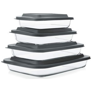 8-Piece Deep Glass Baking Dish Set with Plastic lids,Rectangular Glass Bakeware Set with Lids, Baking Pans for Lasagna, Leftovers, Cooking, Kitchen, Freezer-to-Oven and Dishwasher, Gray