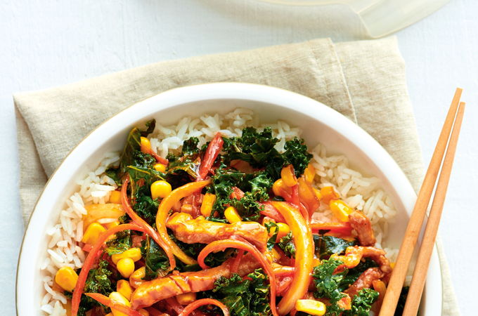 Pork Stir-Fry with Kale and Corn