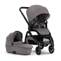 Redsbaby Onix Stroller in Grey, with a matching Cosy Bassinet on its side