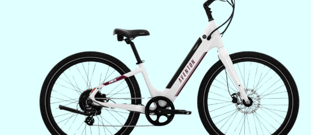 a white Aventon Pace 500.3 electric city bike