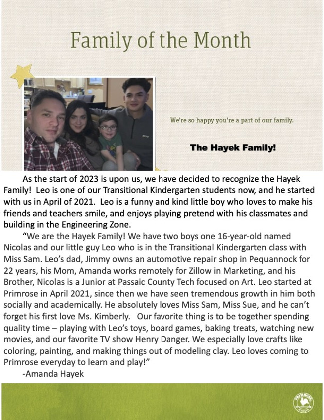 Family of the Month Flier
