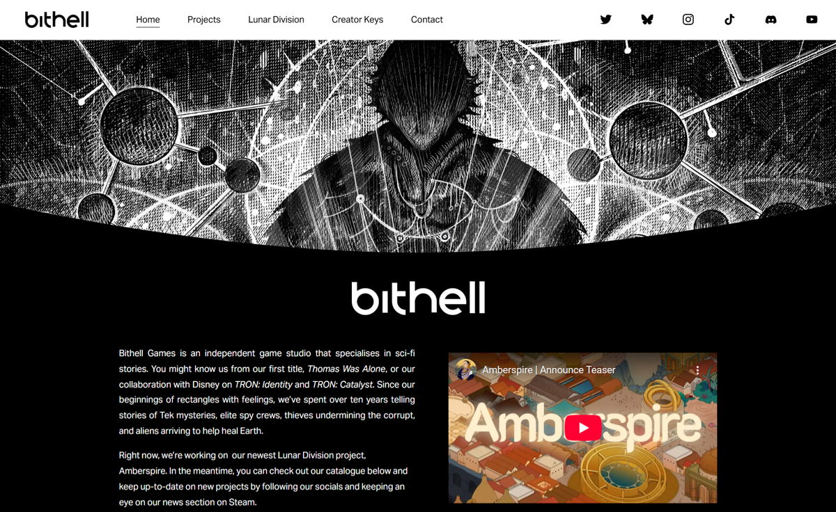 Screenshot of Bithell Games, from the game developer portfolios collection.
