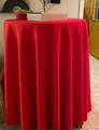 red tablecloth over a cocktail table