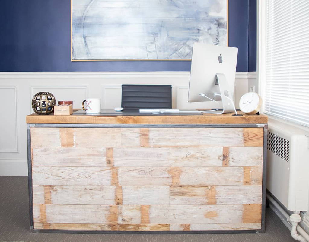reclaimed wood office desk counter