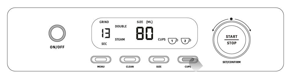Diagram showing the display with the presets for a double espresso