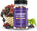 a bottle of our best elderberry gummy supplement surrounded by elderberry fruits