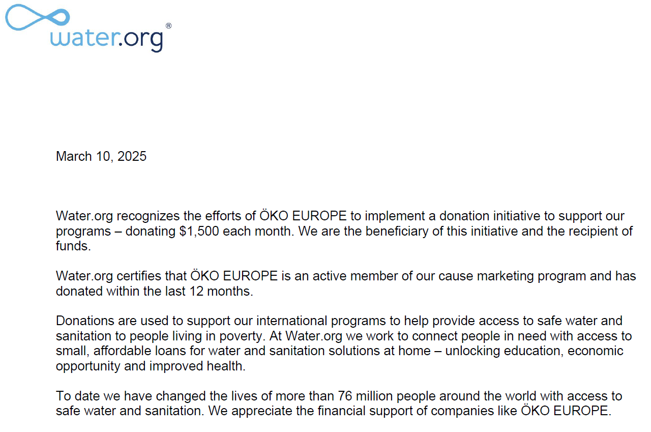 Partnership with water.org – ÖKO EUROPE