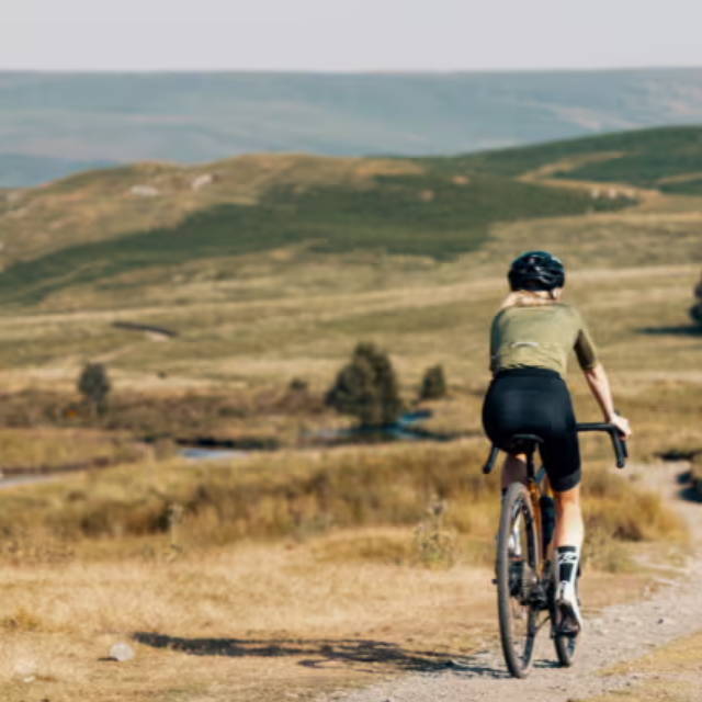 Electric bike rider on gravel path
