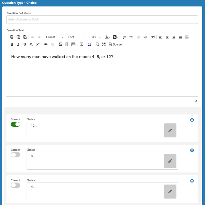 Individual Answer Exams: question types overview