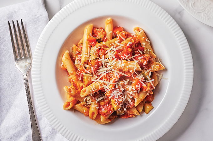 Penne with Vegetarian Red Lentil Sauce