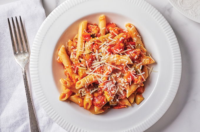 Penne with Vegetarian Red Lentil Sauce