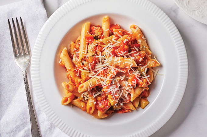 Penne with Vegetarian Red Lentil Sauce