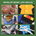 Infographic showing how Dino Busy Board helps with practical real life skills. 