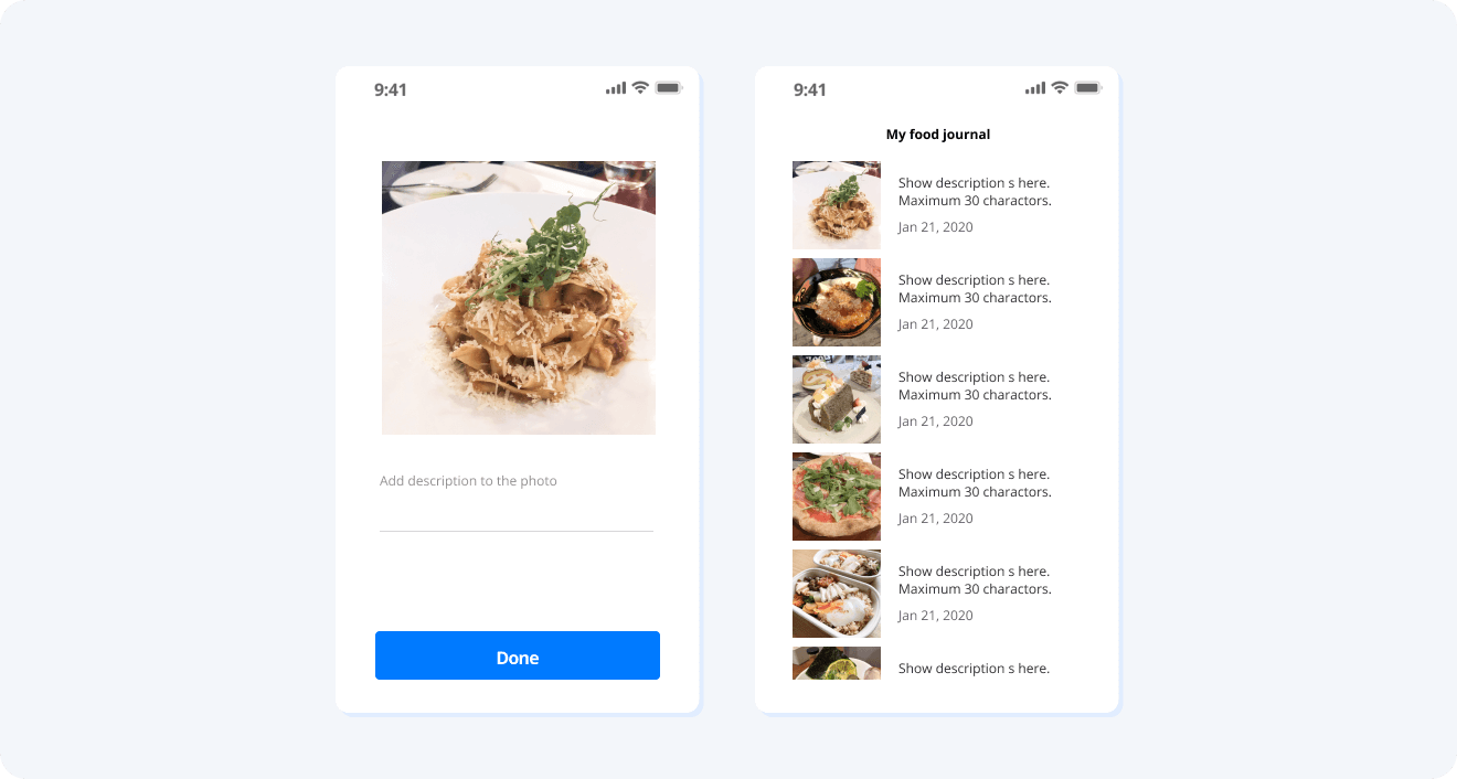 Food journal mobile app project demo
