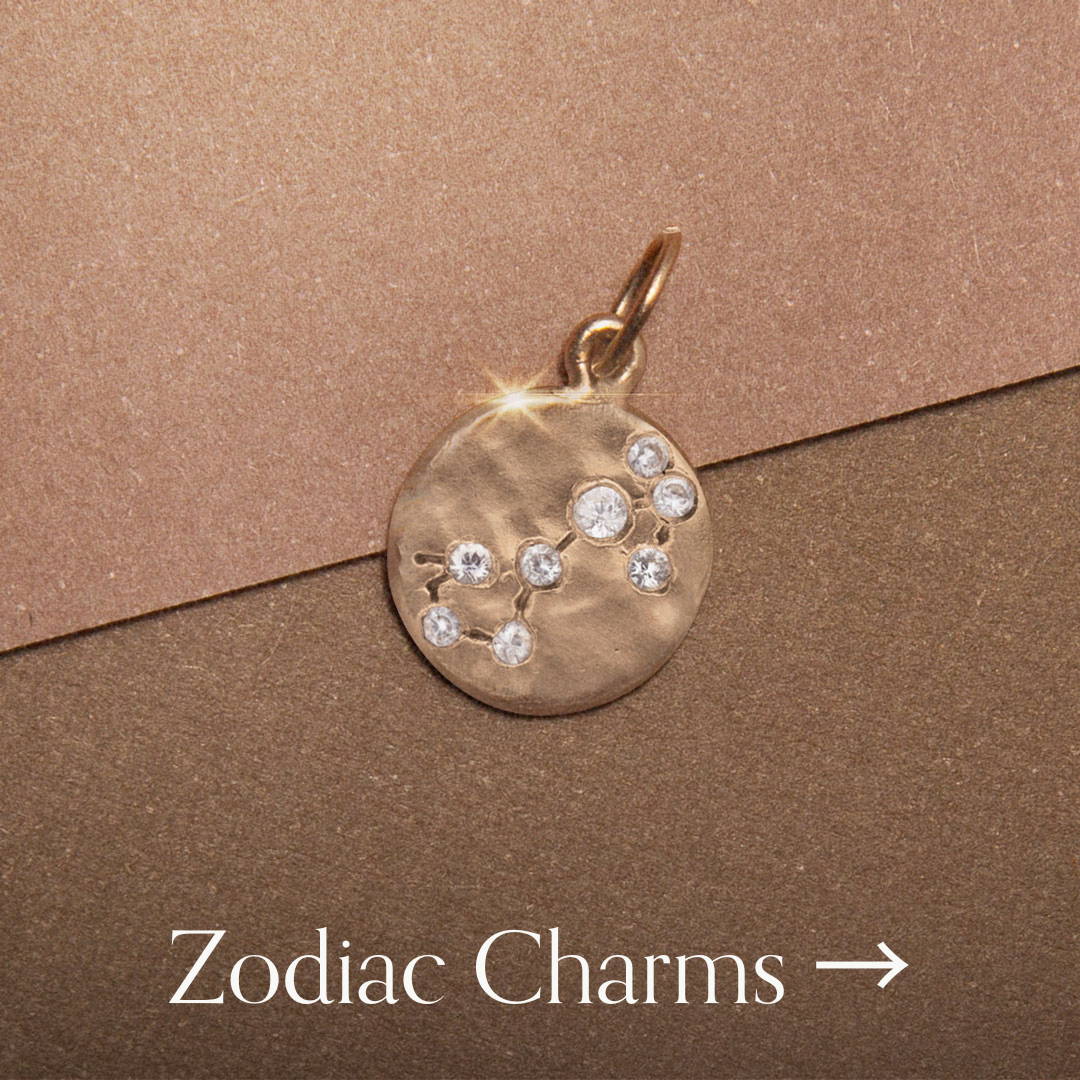 zodiac constellation charms in 14k gold and diamonds