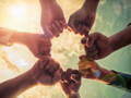 group with hands together, teamwork concepts