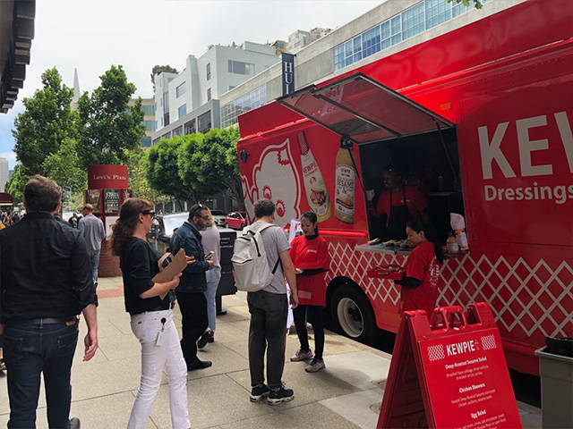 Sansome street, line is forming at the Kewpie food truck