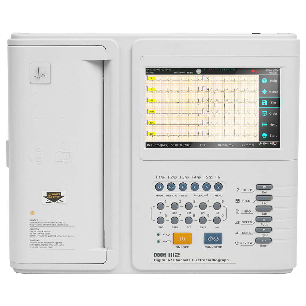 جهاز تخطيط القلب ECG1112 ذو 12 رأسًا قادرًا على الاستحواذ المتزامن على 12 سلكًا.