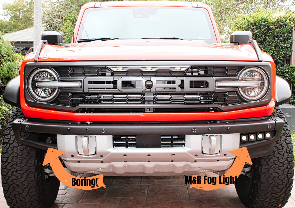 m&R automotive compares not having fog light kit versus having it on your ford bronco raptor