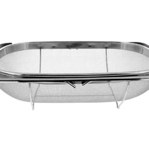 Makerstep Over the Sink Colander Strainer Basket Stainless Steel, For Kitchen Sink with Rubber Grip, Fine Mesh, Large Kitchen Gadgets Tools, Expandable Home Kitchen Essentials