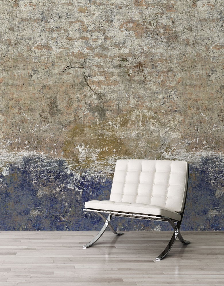 Brown & Blue Shabby Chic Vintage Brick Wallpaper - Feathr Wallpapers