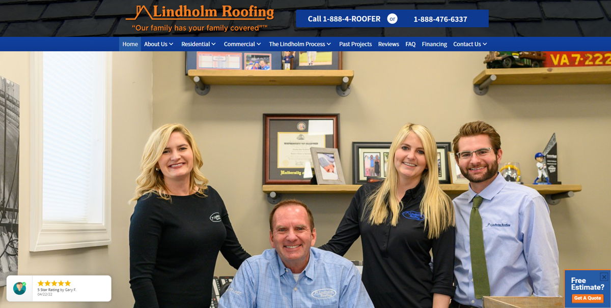 Screenshot of Lindholm Roofing, from the contractor websites collection.