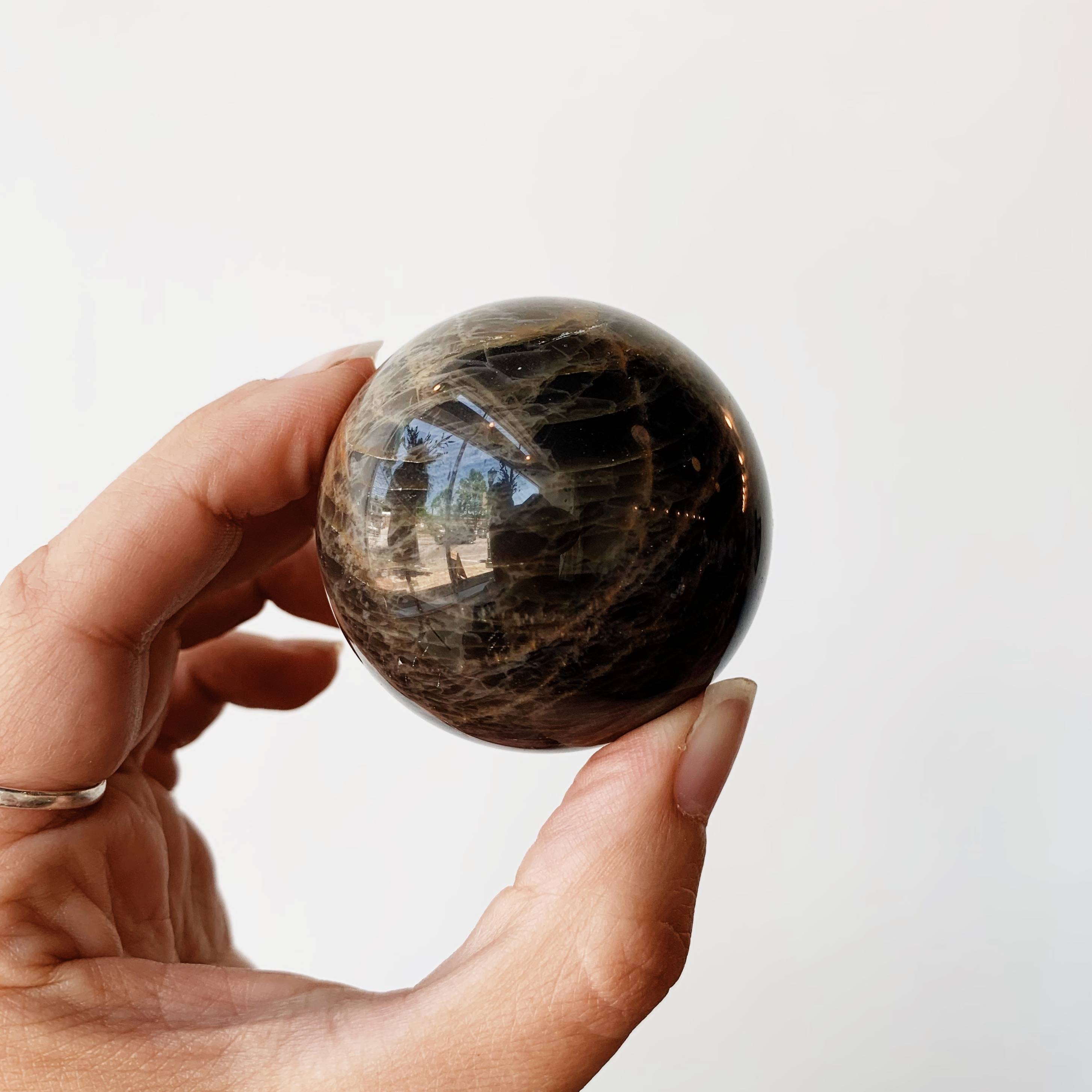 Black Moonstone Sphere - Healing Crystals for Cancer Sun Sign