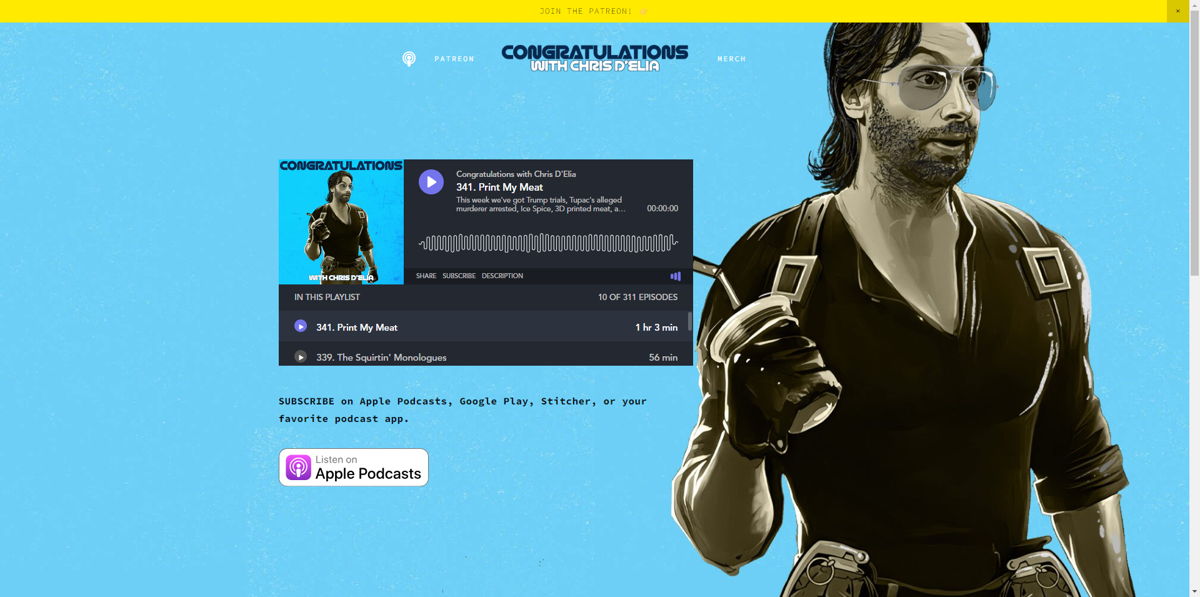 Screenshot of Congratulations with Chris D'Elia, from the squarespace podcast websites collection.
