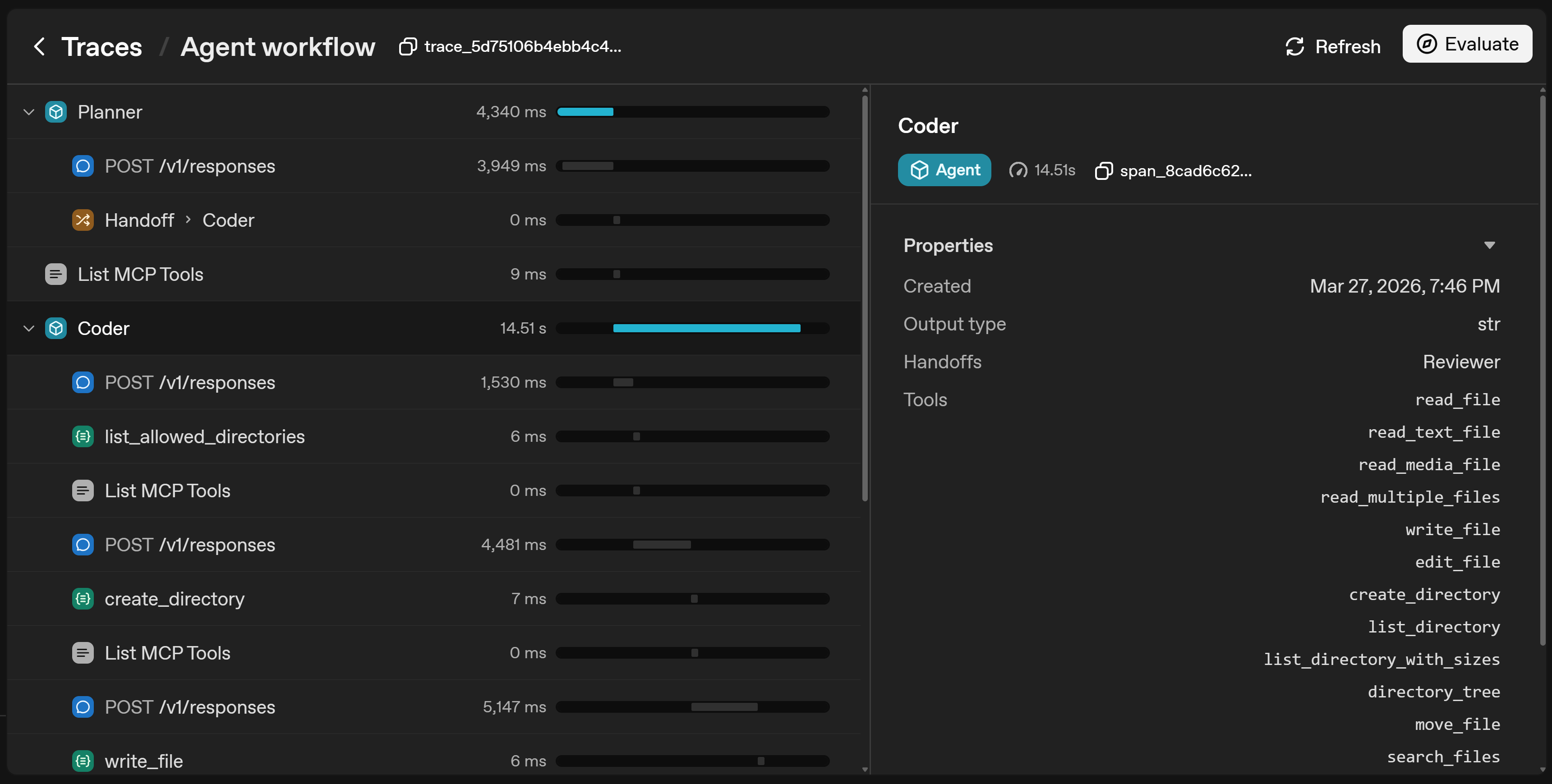 Agent execution traces in OpenAI dashboard.