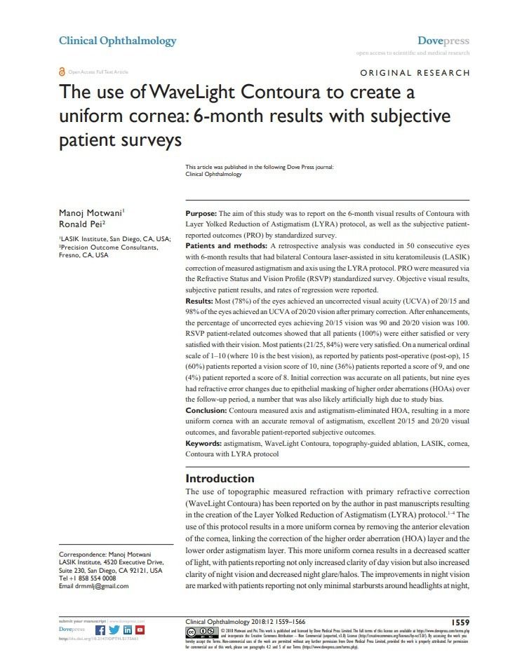 The use of WaveLight Contoura to create a uniform cornea: 6-month results with subjective patient surveys