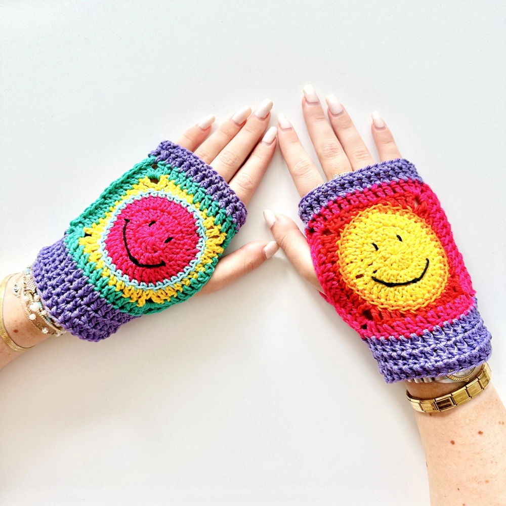 Rainbow Smiley Fingerless Gloves