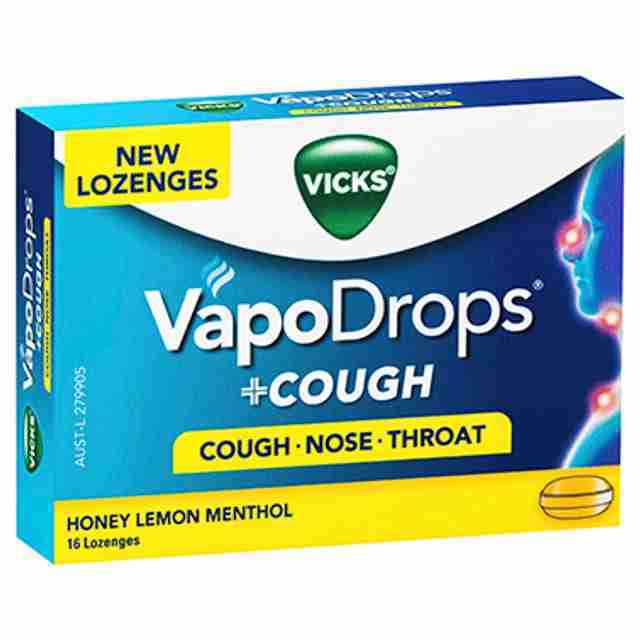 Vicks VapoDrops +Cough Honey Lemon Menthol 16 Lozenges