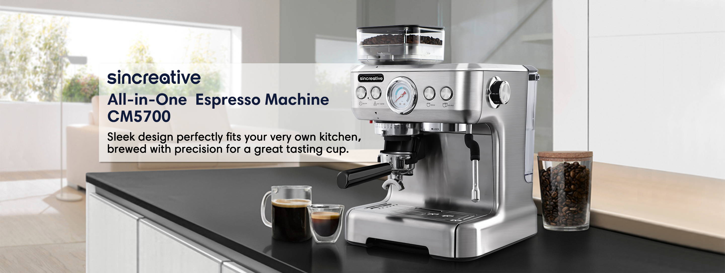 sincreative all-in-one semi-automatic espresso machine sleek design perfectly fits your very own kitchen, brewed with precision for a great tasting cup.