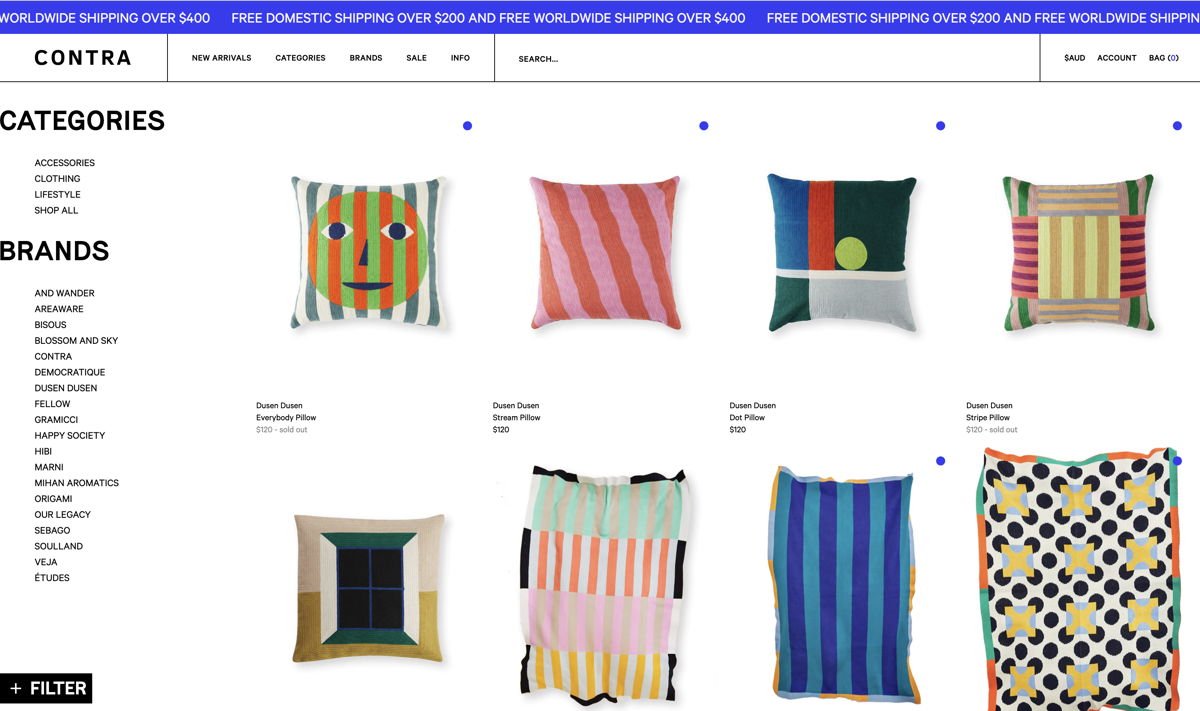 Screenshot of Contra, from the ecommerce websites collection.