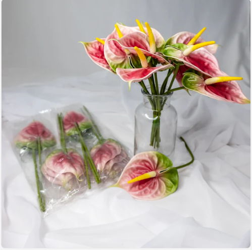 Pink/Green Small Anthurium - Realistic Artificial Flowers (Pack of 12 Stems) - Image 2