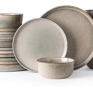 AmorArc Stoneware Dinnerware Sets,Round Reactive Glaze Ceramic Plates and Bowls Sets,Highly Chip and Crack Resistant | Dishwasher & Microwave Safe,Service for 8 Dishes Set (24pc)
