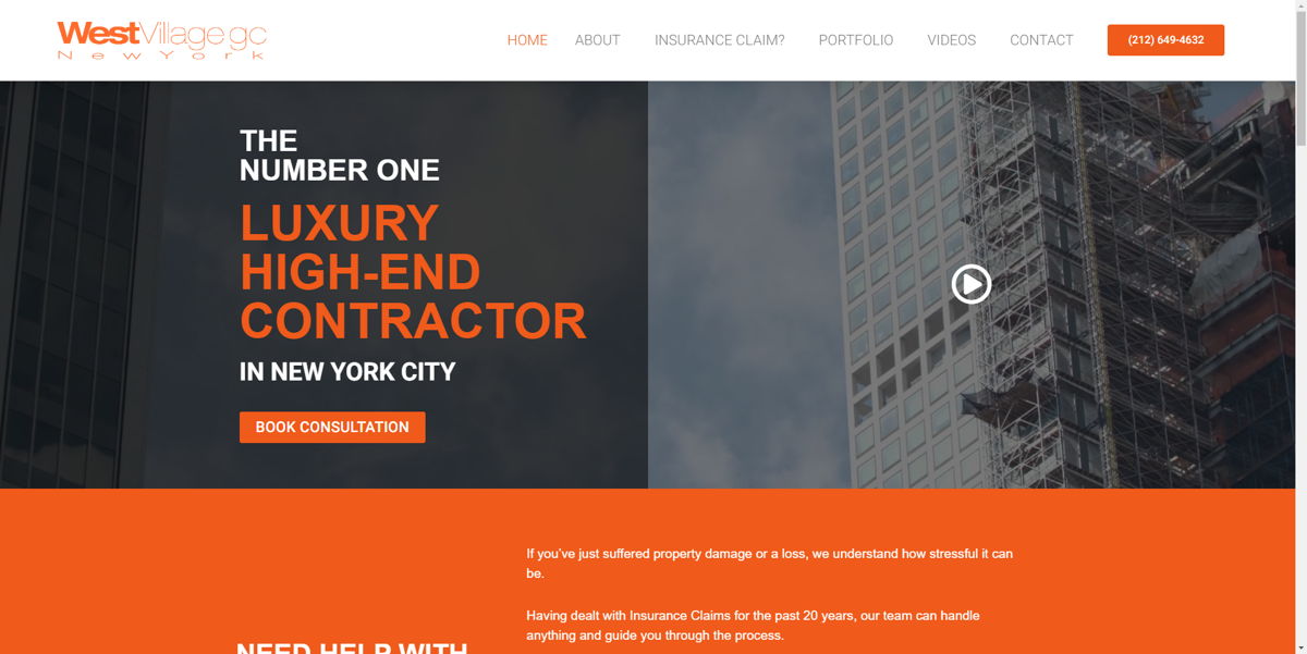 Screenshot of West Village GC, from the contractor websites collection.