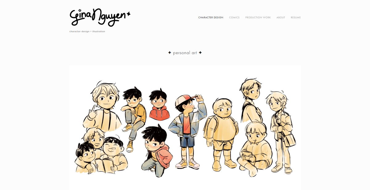 Screenshot of Gina Nguyen, from the character design portfolios collection.