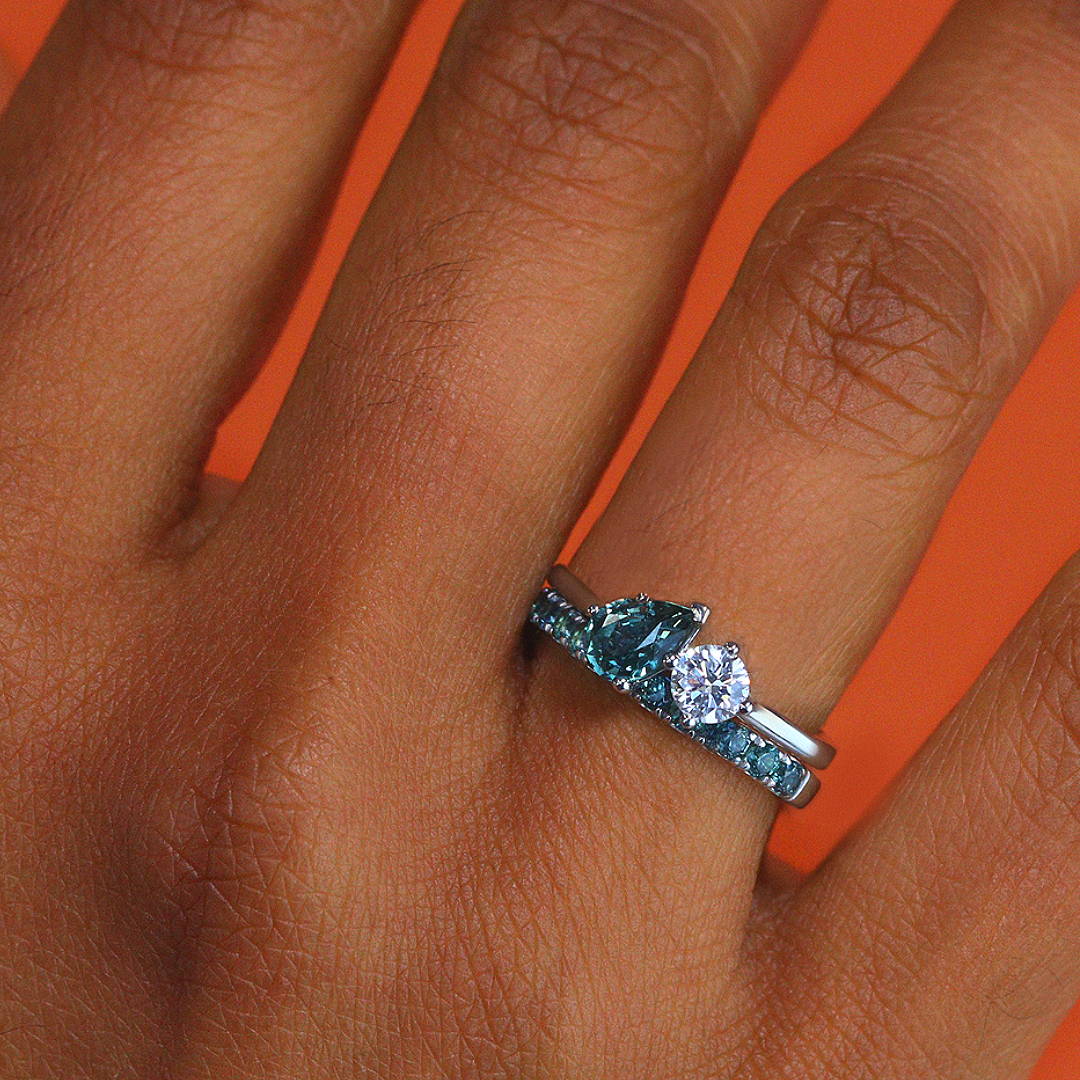 Sapphire and diamond engagement ring and wedding ring