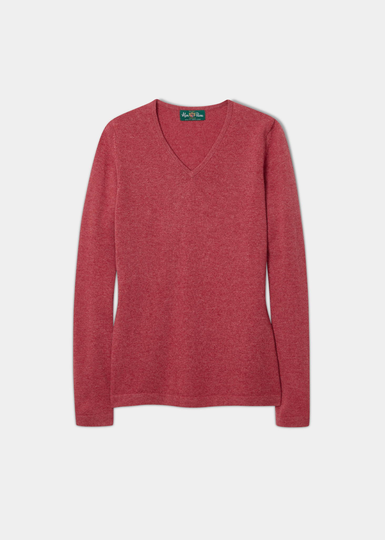LADIES GEELONG LAMBSWOOL VEE NECK JUMPER IN ROUGE
