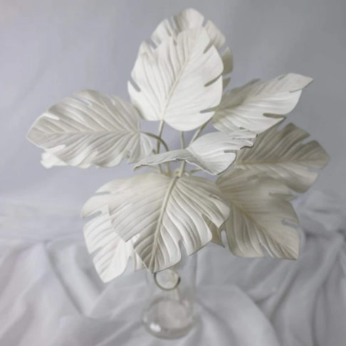 White Mini Monstera Leaves (12 Pack) -Realistic Artificial Flowers and Greenery - Image 3