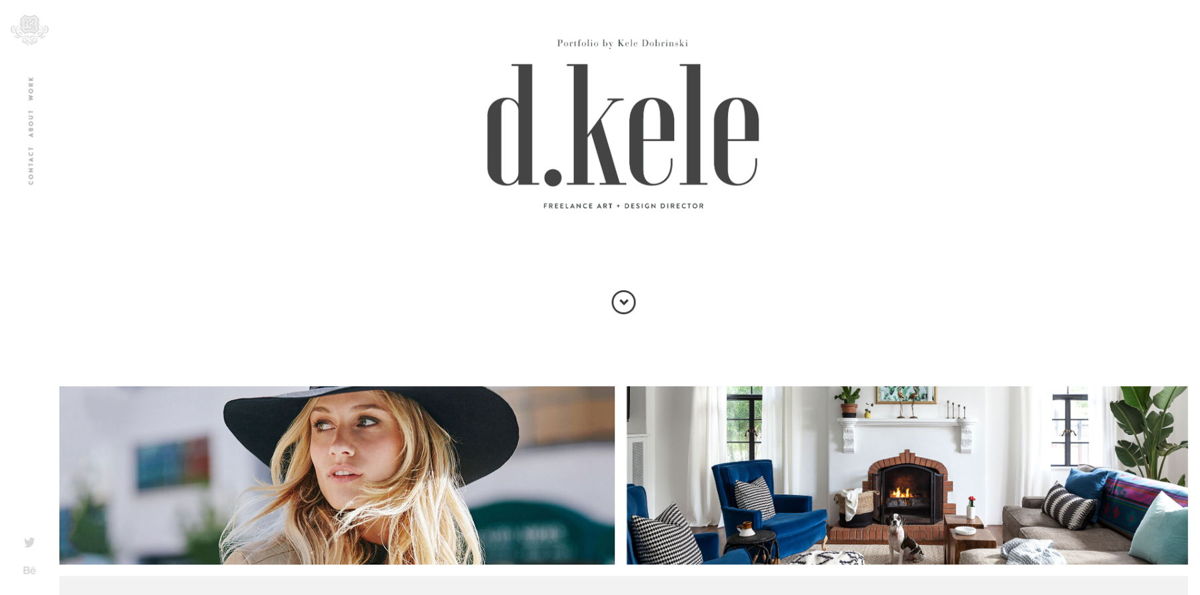 Screenshot of Kele Dobrinski, from the art director portfolios collection.