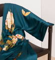 Peony & Butterfly Kimono Robe in Vintage Teal