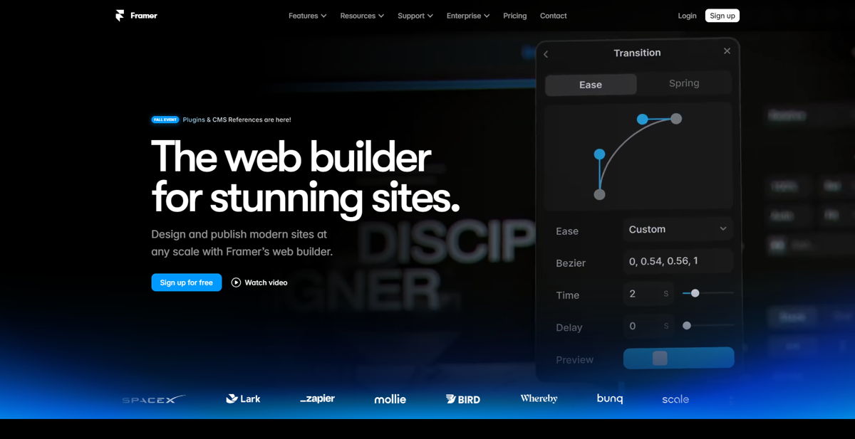 Screenshot of Framer, from the saas websites collection.