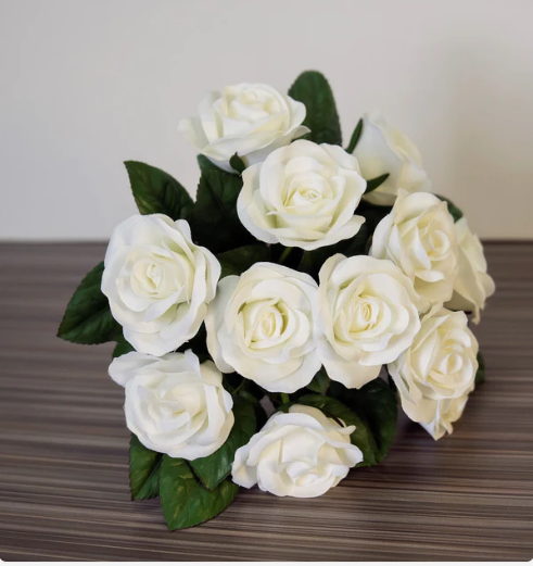 White Velveteen Rose Wedding Bouquet - Realistic Artificial Flowers
